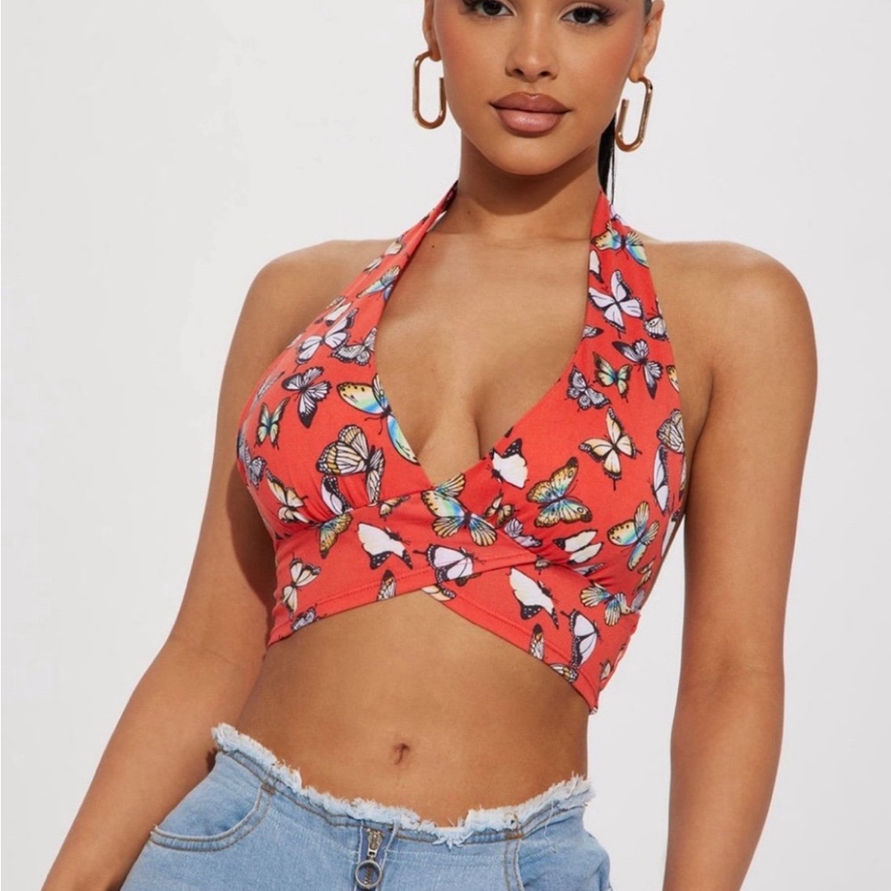 Butterfly Print Halter Top